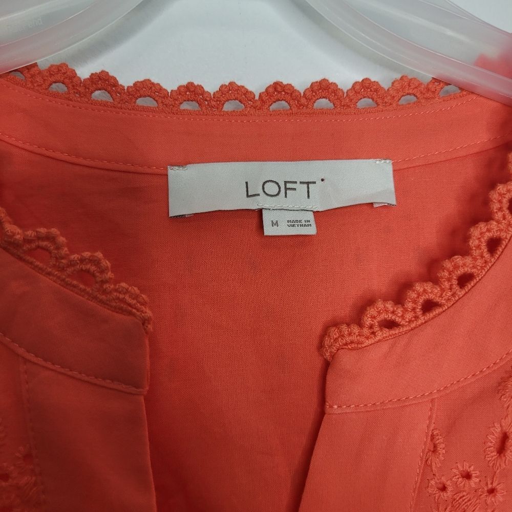 Loft coral eyelet lace trim button front vacation swing summer dress size medium - Picture 6 of 9